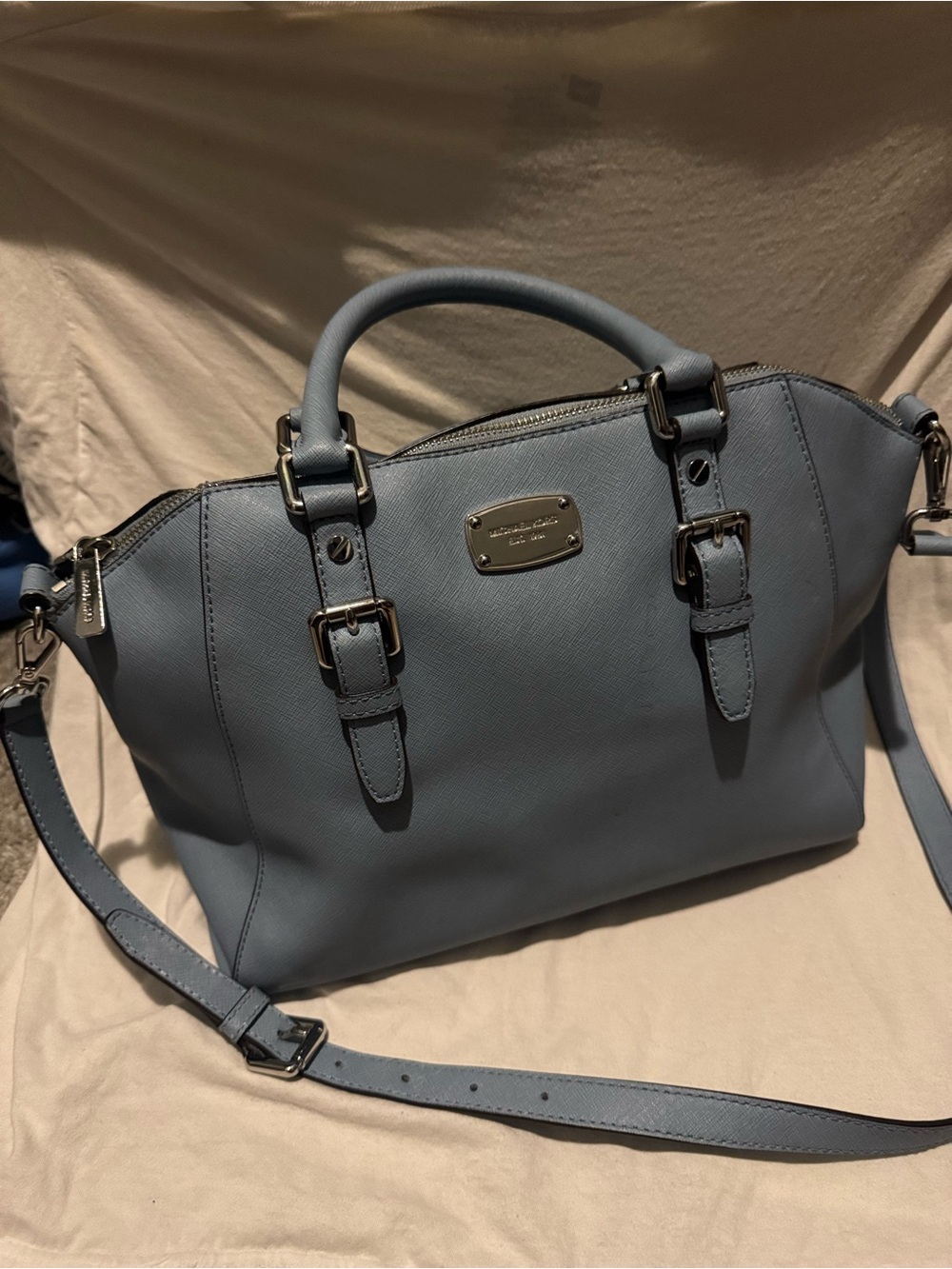 Michael Kors Ciara Large Top Zip Leather Satchel Powder Blue
